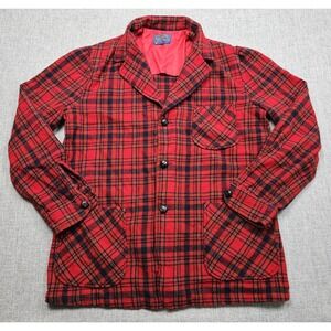 VINTAGE Pendleton Jacket Mens Large Red Wool Plaid Hunting Overcoat Lined